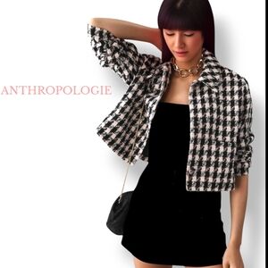 Anthropologie Black and White Houndstooth Blazer